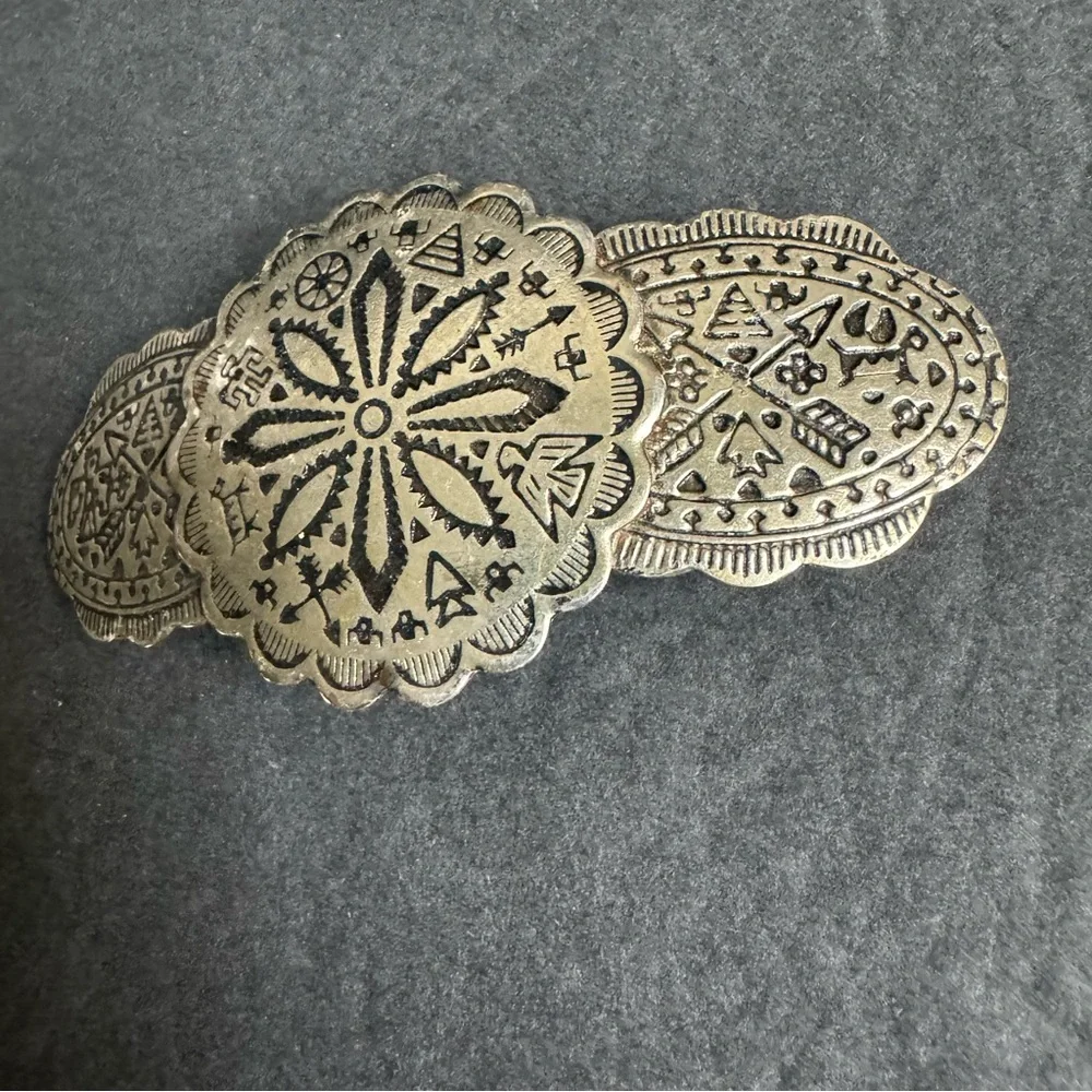 Vintage Southwest Hair Clip Large Barrette‎ Silver Tone Native Tribal Cowgirl